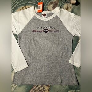 2001 Harley Davidson Patriotic Ribbon Long Sleeve Shirt  V-neck Classic New